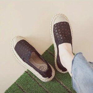 Breathable Linen-Blend Women's Loafers, Black, Size US 8/ EUR - 39